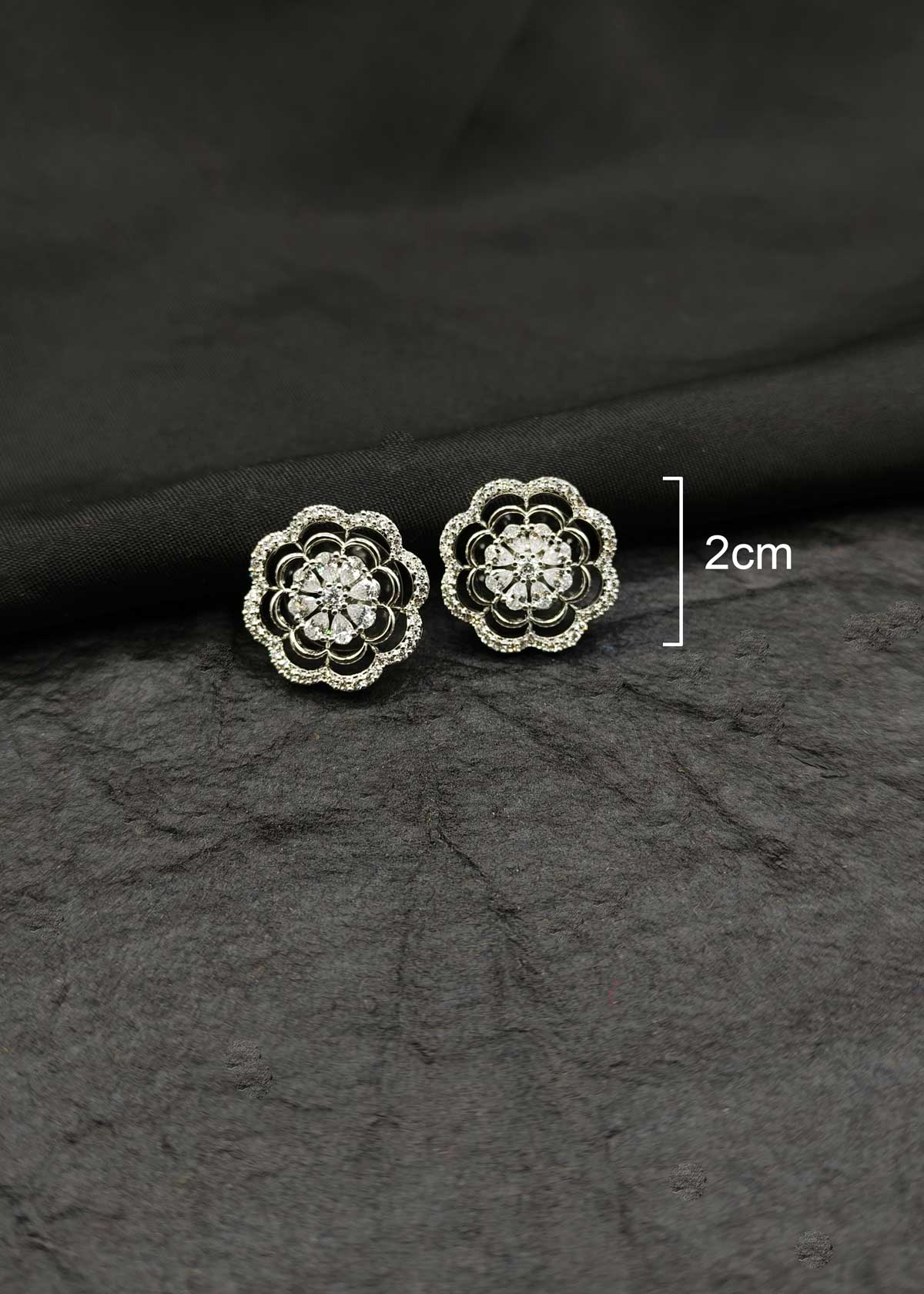 Floral Bloom Silver Plated Cubic Zircon Short Necklace Set For Women