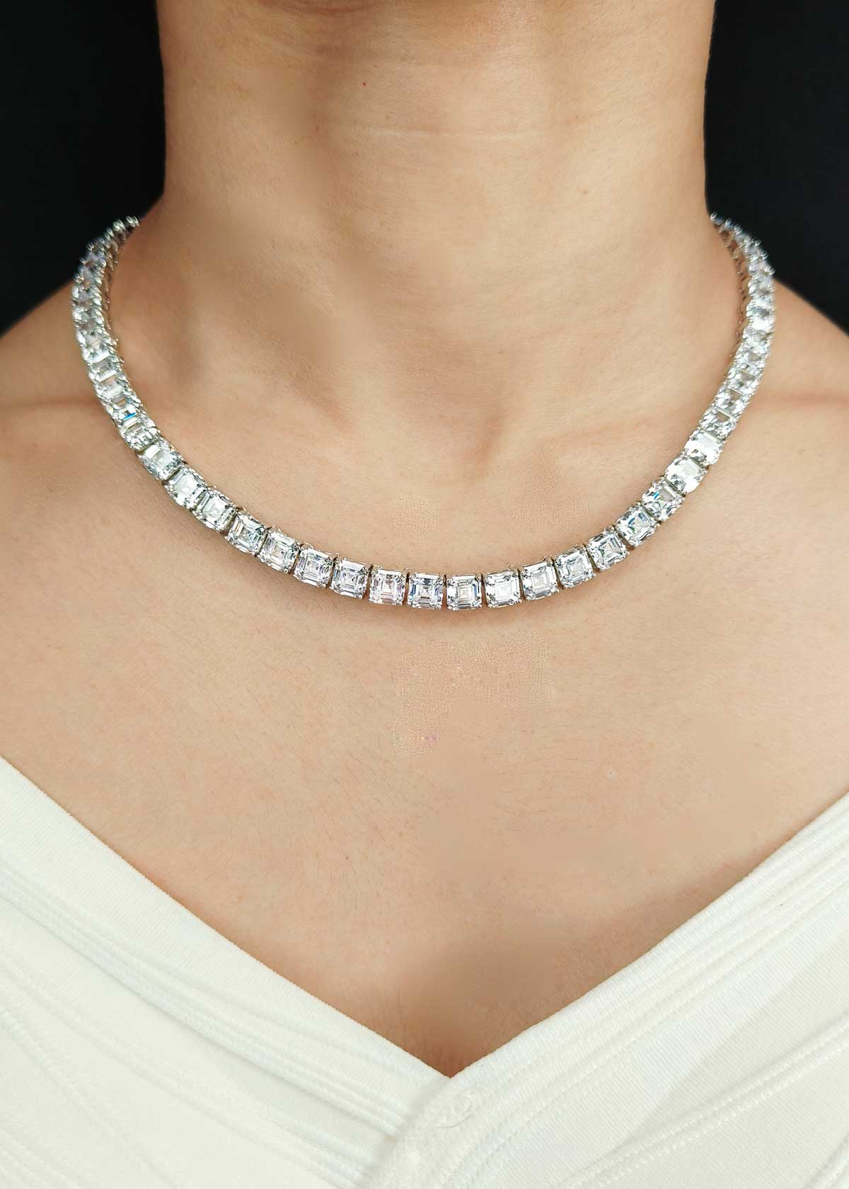 Gorgeous Silver Plated Square Diamond Style Short Necklace Set