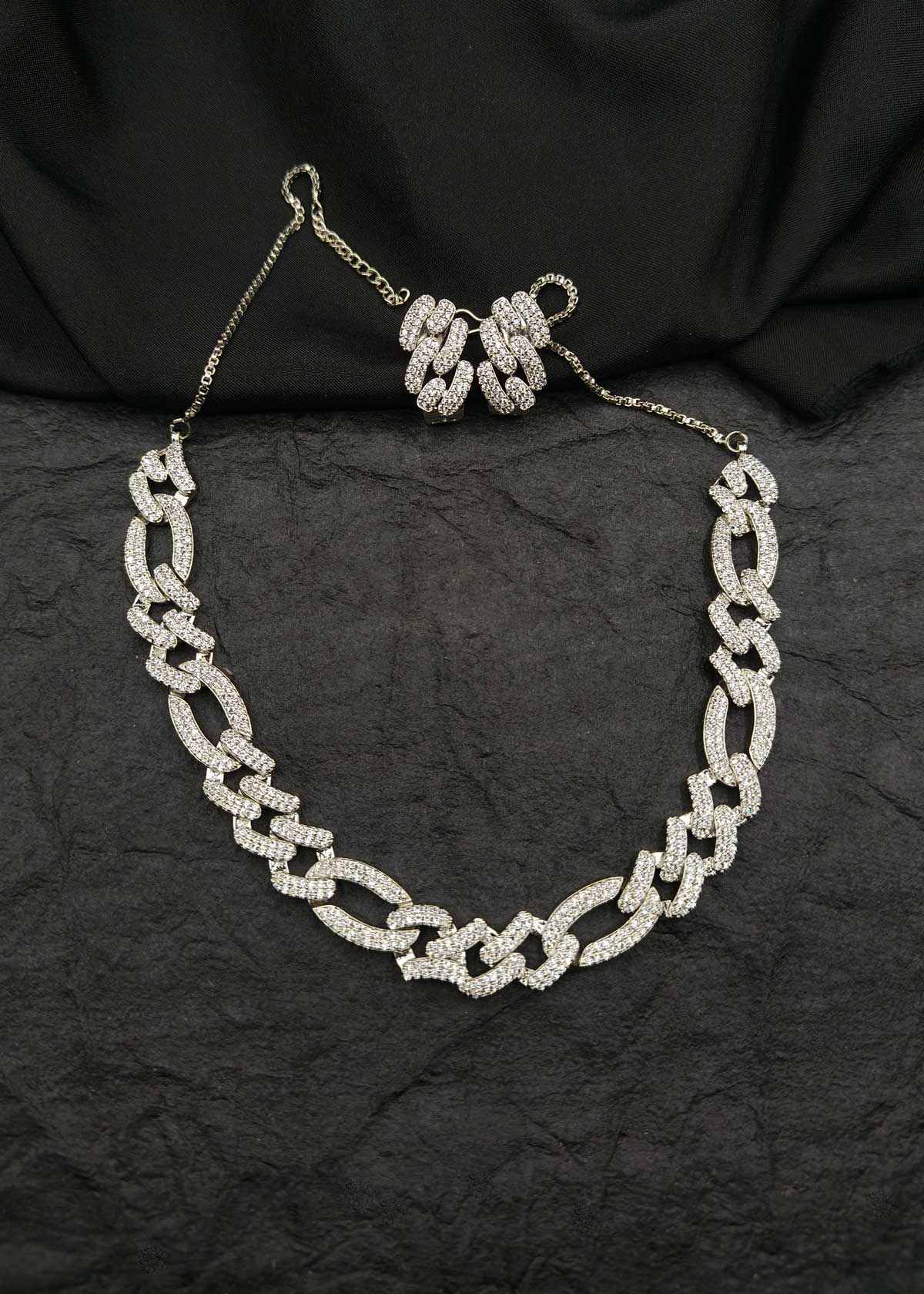 Shimmering Cubic Zircon Cuban Link Adjustable Short Necklace Set