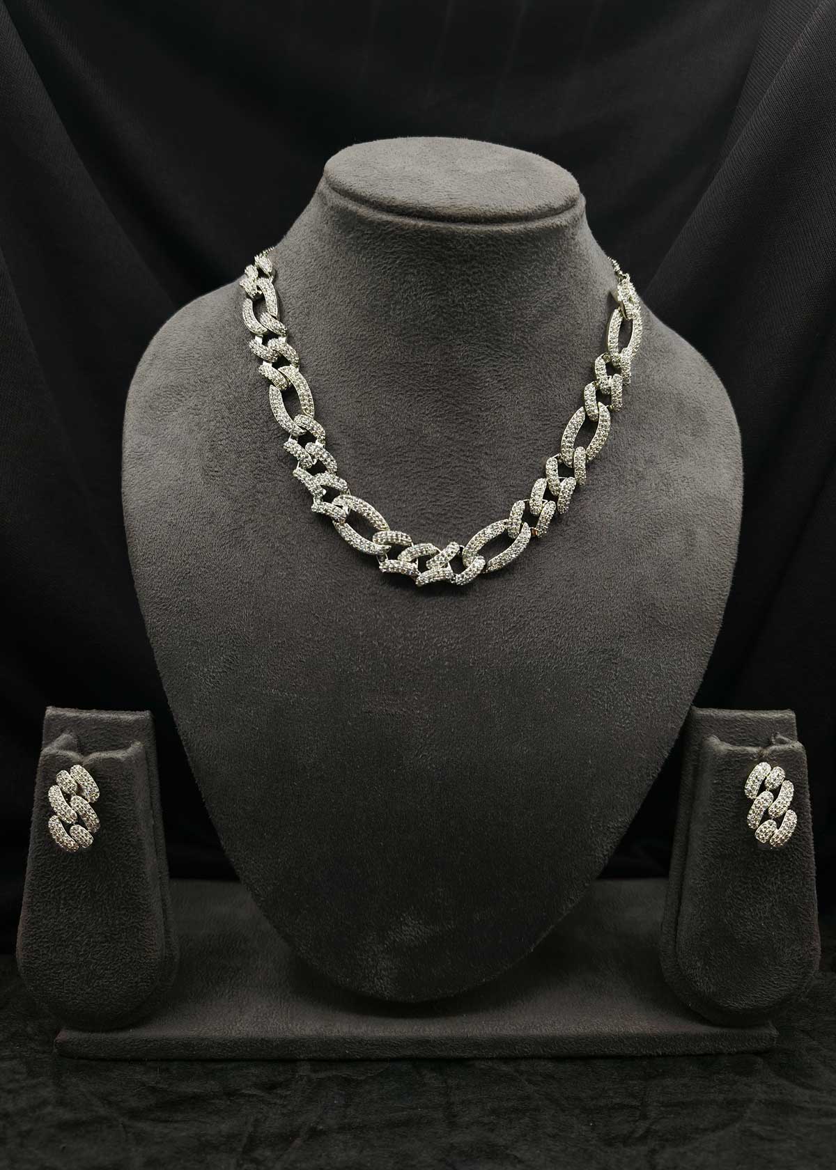 Shimmering Cubic Zircon Cuban Link Adjustable Short Necklace Set