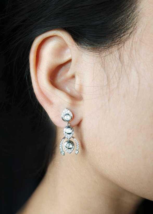 Delicate Leaf Drop Silver Plated Cubic Zircon Short Necklace Set