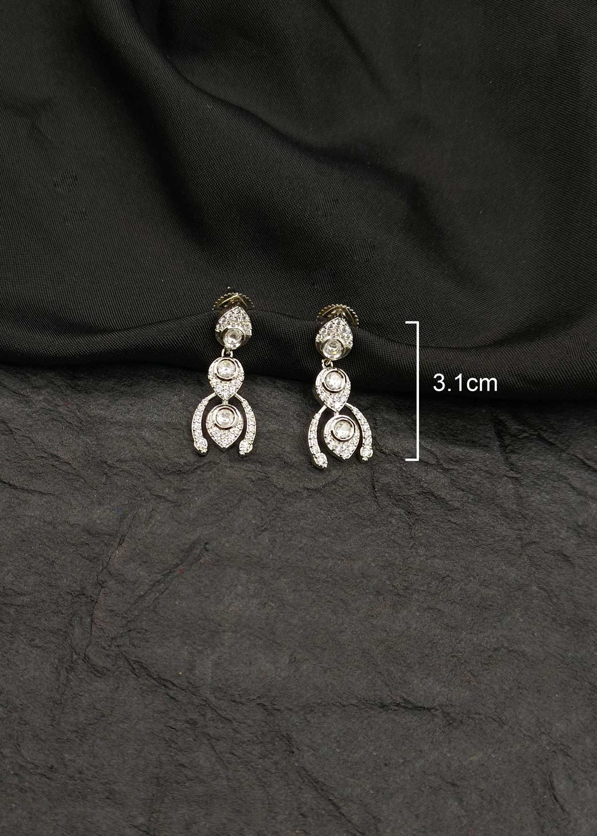 Delicate Leaf Drop Silver Plated Cubic Zircon Short Necklace Set