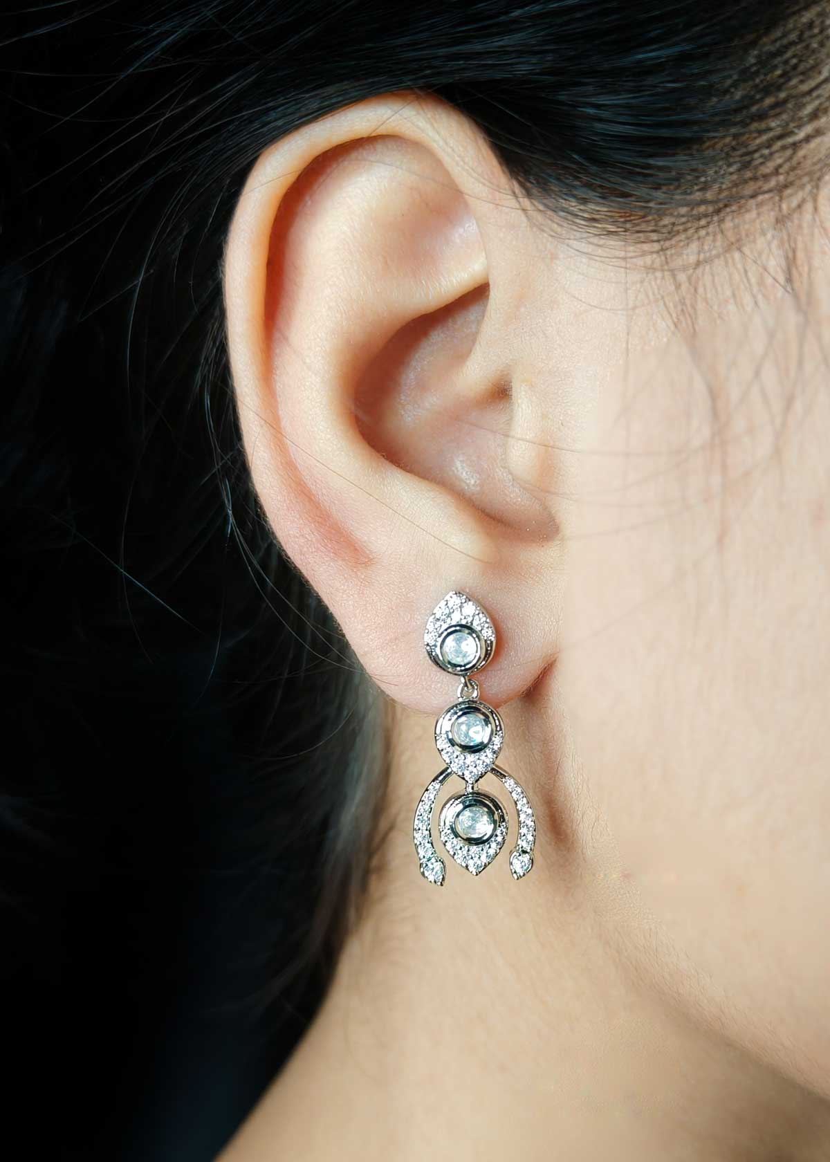 Delicate Leaf Drop Silver Plated Cubic Zircon Short Necklace Set