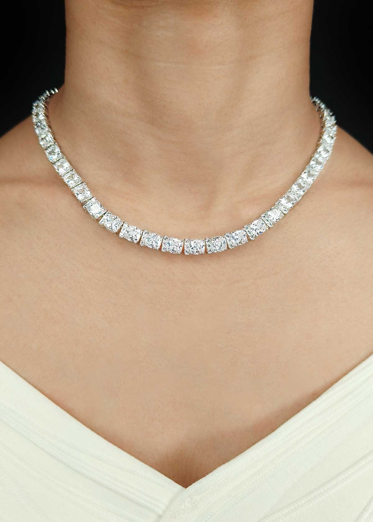 Lavish Square Cut Diamond Style Short Necklace Set For Women