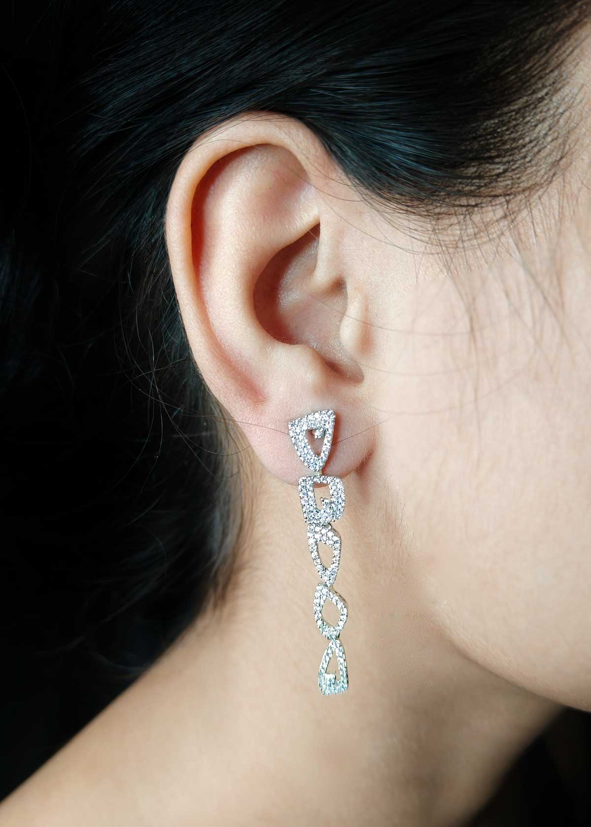 Silver Plated Geometric Cubic Zircon Adjustable Short Necklace Set