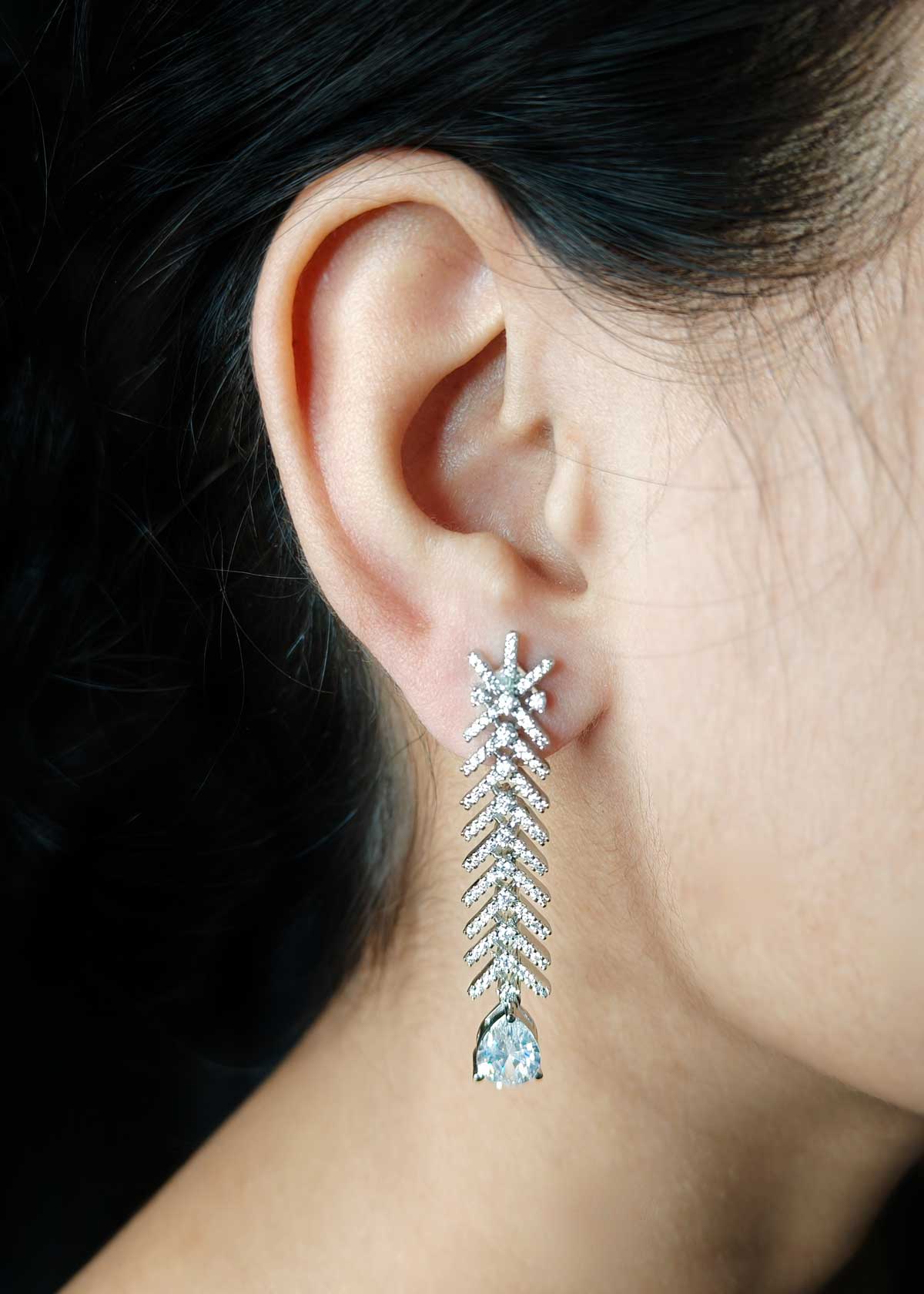 Elegant Silver Plated Tear Drop Cubic Zircon Short Necklace Set