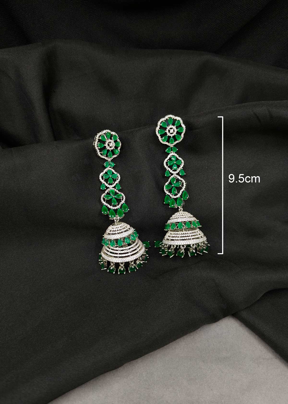 Dual Tone Colorful Cubic Zircon Long Tiered Jhumkas Earrings