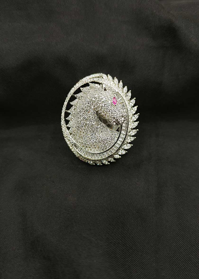 Antique Gold And Silver Plated Marquise Cubic Zircon Horse Motif Brooch / Lapel Pin