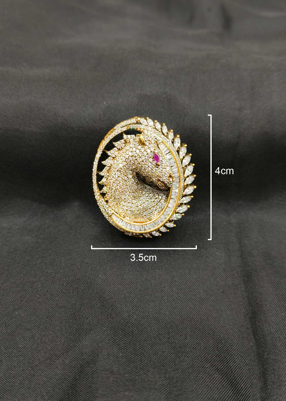 Antique Gold And Silver Plated Marquise Cubic Zircon Horse Motif Brooch / Lapel Pin
