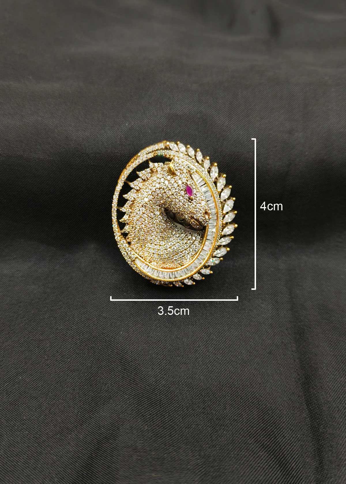 Antique Gold And Silver Plated Marquise Cubic Zircon Horse Motif Brooch / Lapel Pin