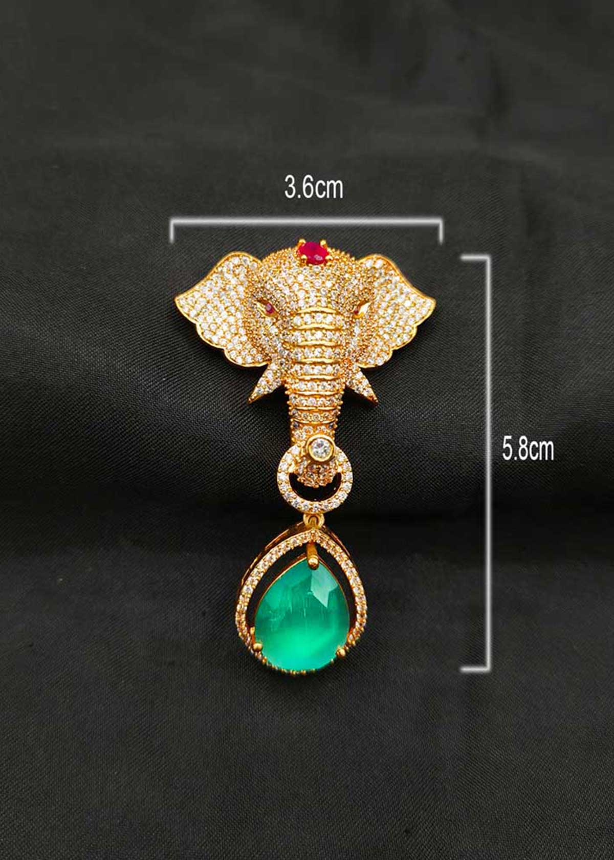 Matt Gold Plated Cubic Zircon Elephant Motif Brooch / Lapel Pin With Drop Ruby /Emerald Stone
