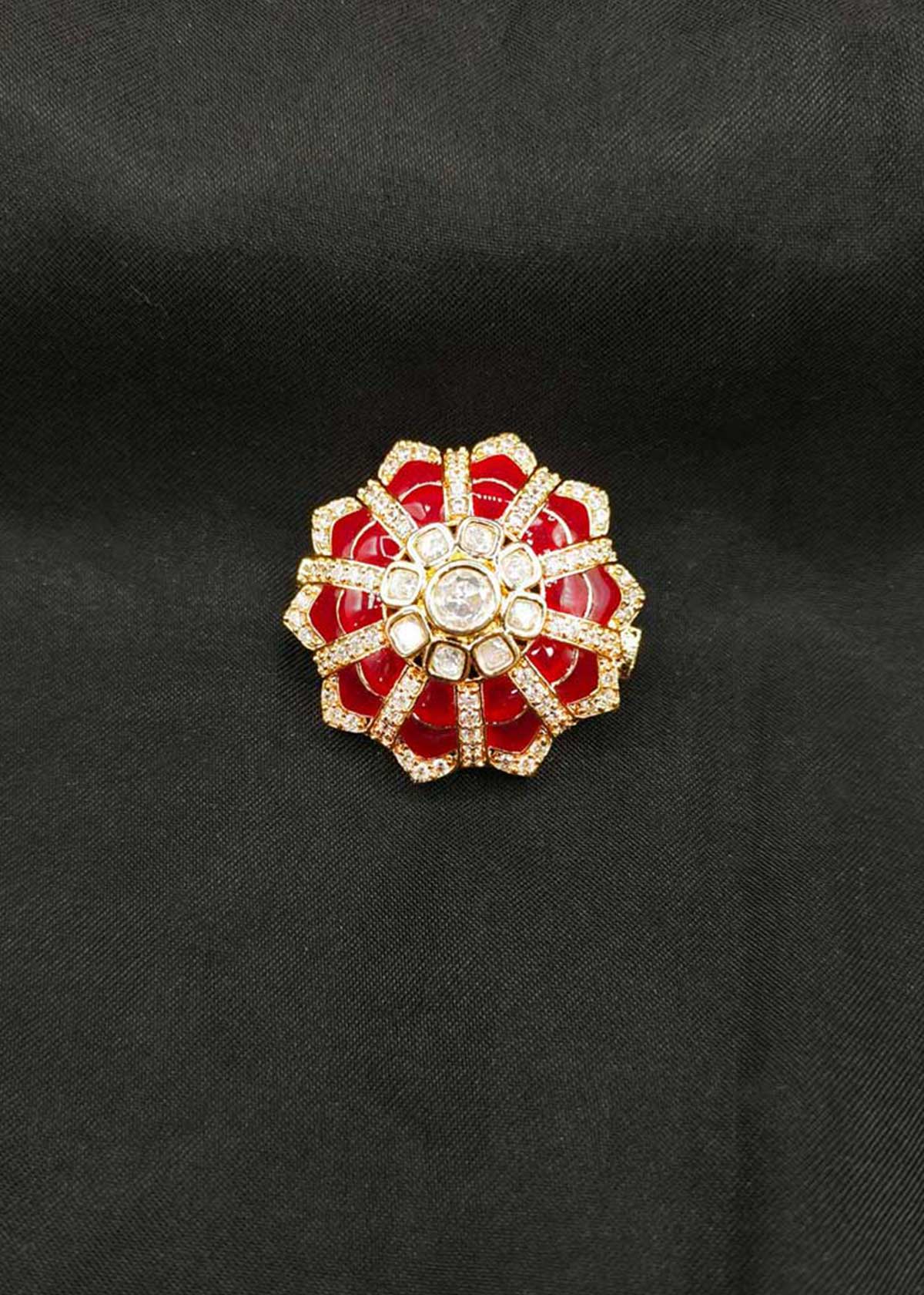 Vibrant Meenakari Carat Polish With Cubic Zircon And Kundan Floral Brooch / Lapel Pin