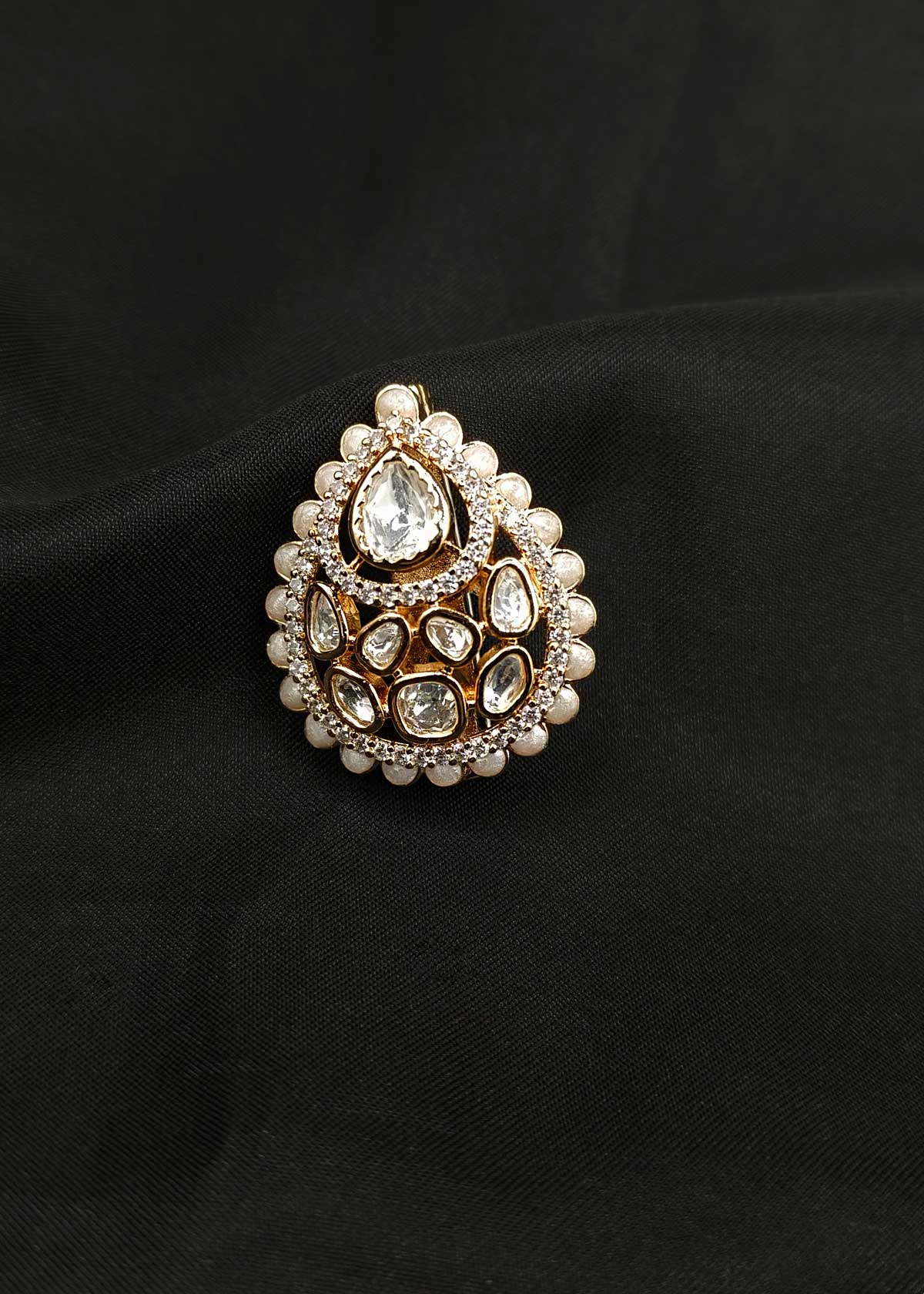Elegant Teardrop Meenakari Gold Plated Kundan And Cubic Zircon Brooch / Lapel Pin
