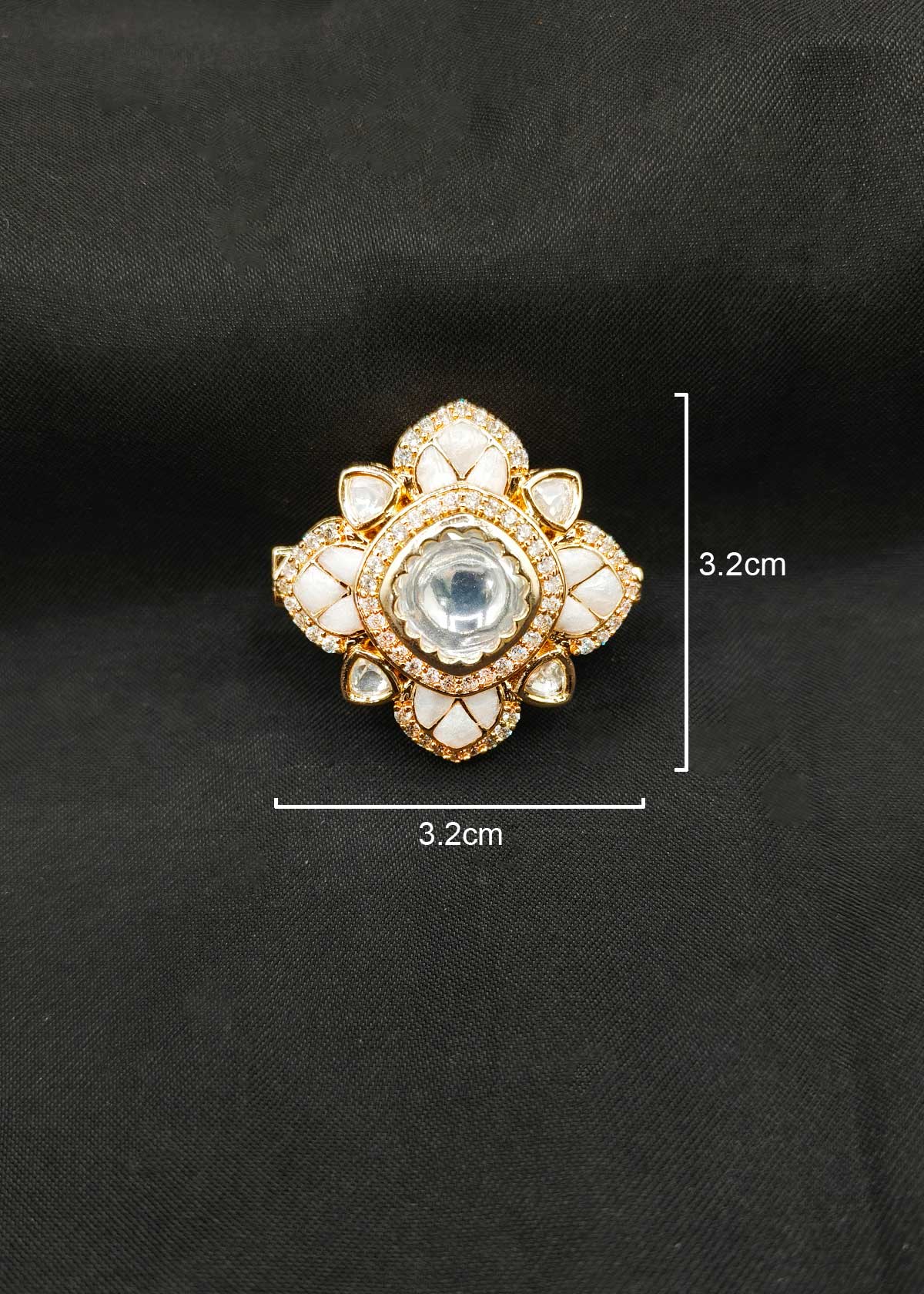 Delicate Floral Mother Of Pearl Cubic Zircon Kundan Carat Polish Brooch / Lapel Pin