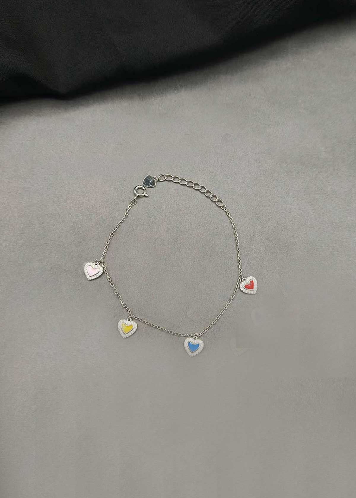 92.5 Sterling Silver Multicolor Meenakari Heart Charm Adjustable Loose Bracelet