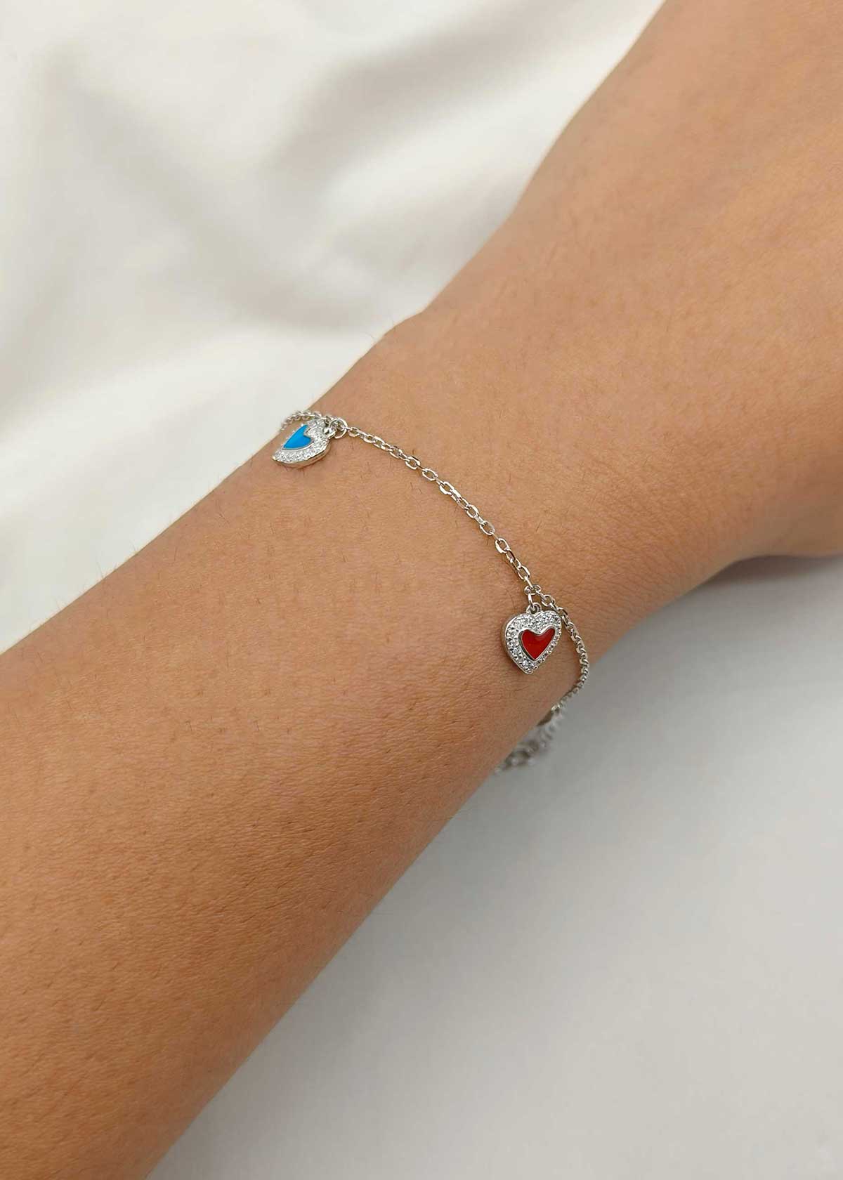 92.5 Sterling Silver Multicolor Meenakari Heart Charm Adjustable Loose Bracelet