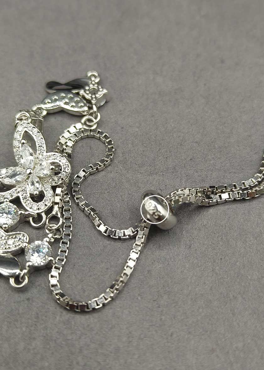 92.5 Sterling Silver Graceful Butterfly Cubic Zircon Adjustable Slider Loose Bracelet