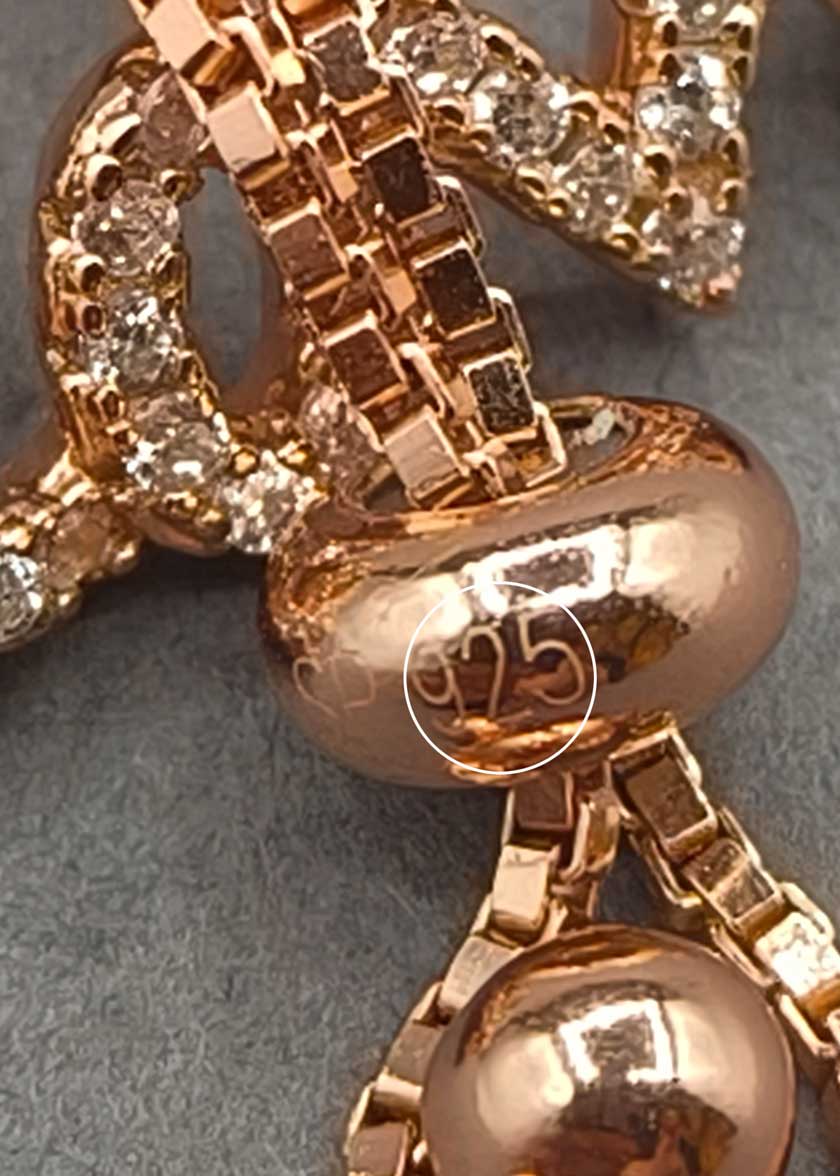 92.5 Sterling Silver Rose Gold Plated Cubic Zircon Love Motif Adjustable Slider Loose Bracelet