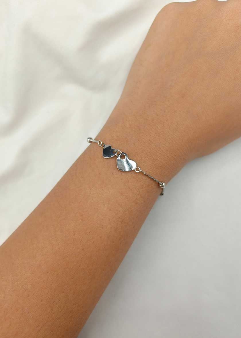 92.5 Sterling Silver Interlocking Double Heart Loose Bracelet