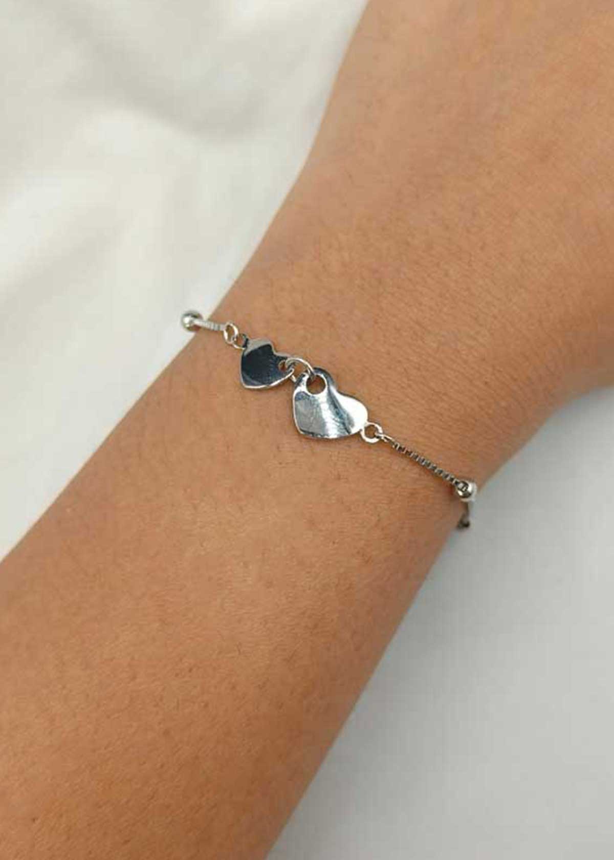 92.5 Sterling Silver Interlocking Double Heart Loose Bracelet