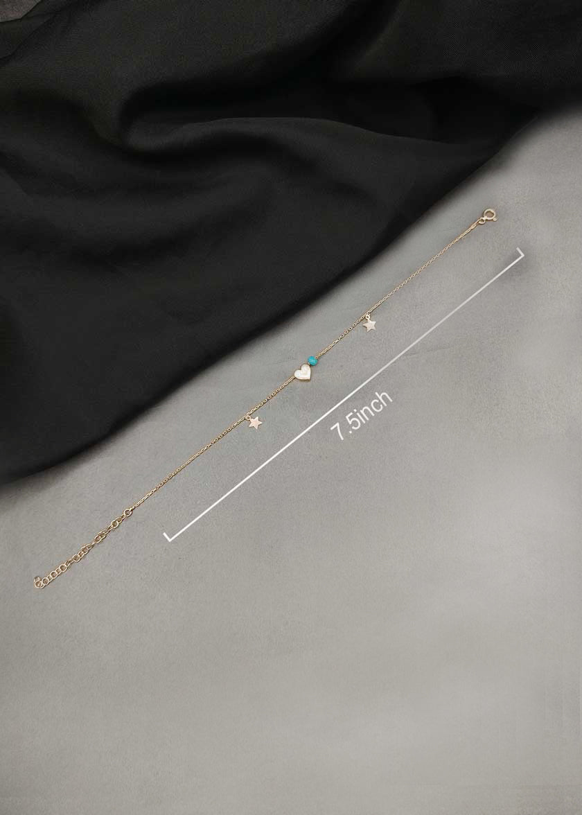 92.5 Sterling Silver Rose Gold Plated Heart And Star Adjustable Loose Bracelet With Turquoise Bead