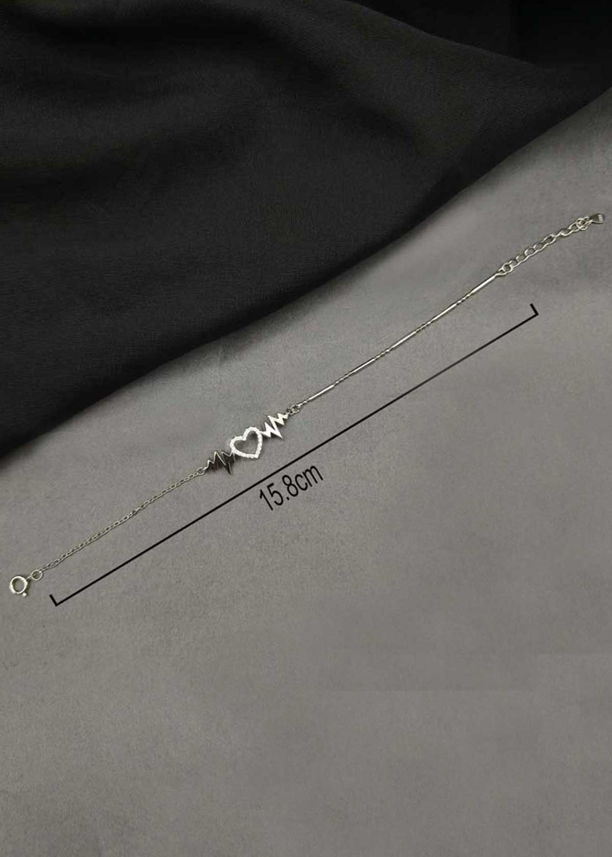 92.5 Sterling Silver Cubic Zircon Heart And Pulse Adjustable Loose Bracelet