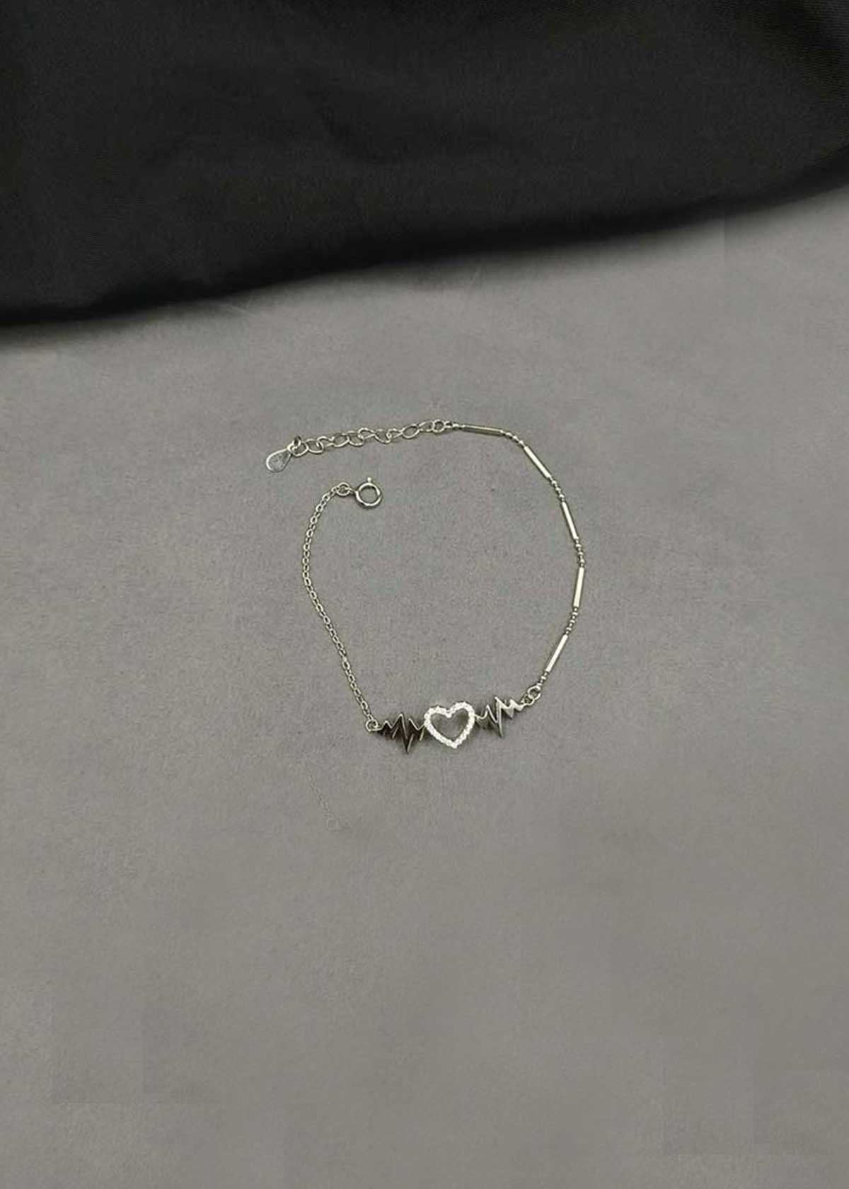 92.5 Sterling Silver Cubic Zircon Heart And Pulse Adjustable Loose Bracelet