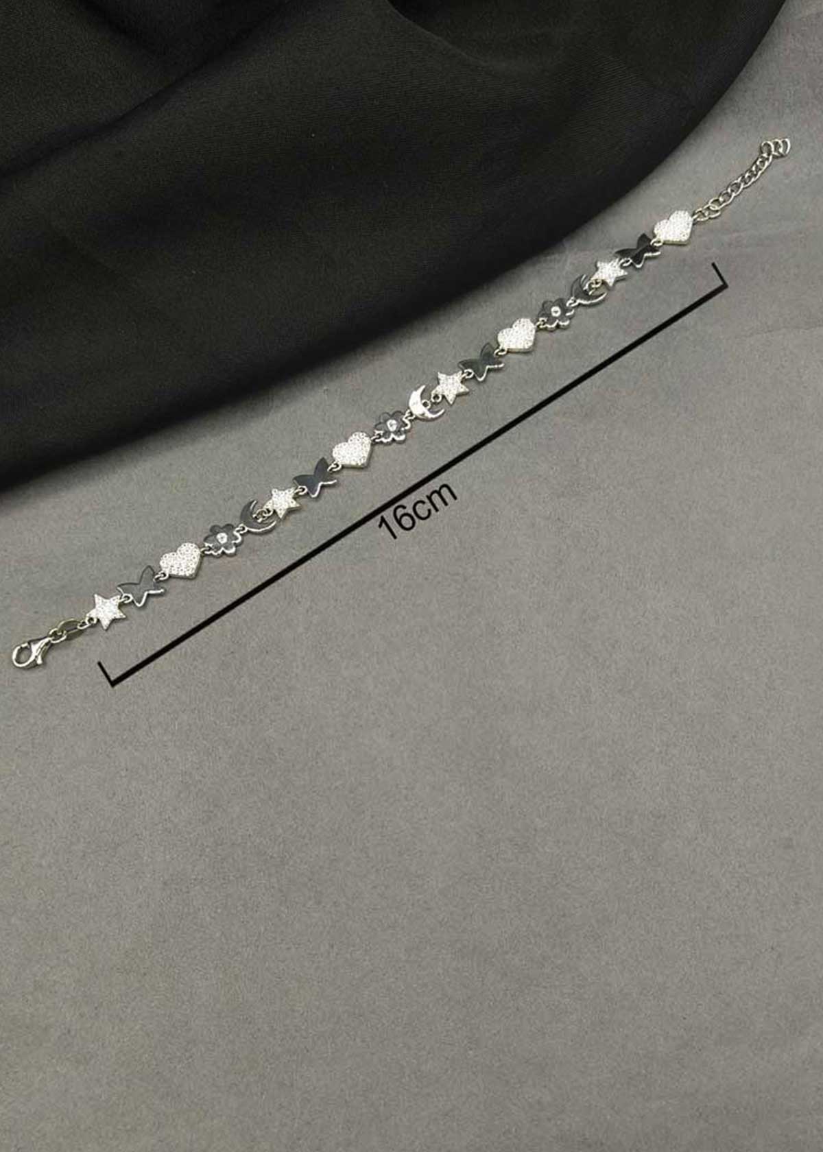 92.5 Sterling Silver Shimmering Cubic Zircon Multi Charm Adjustable Loose Bracelet