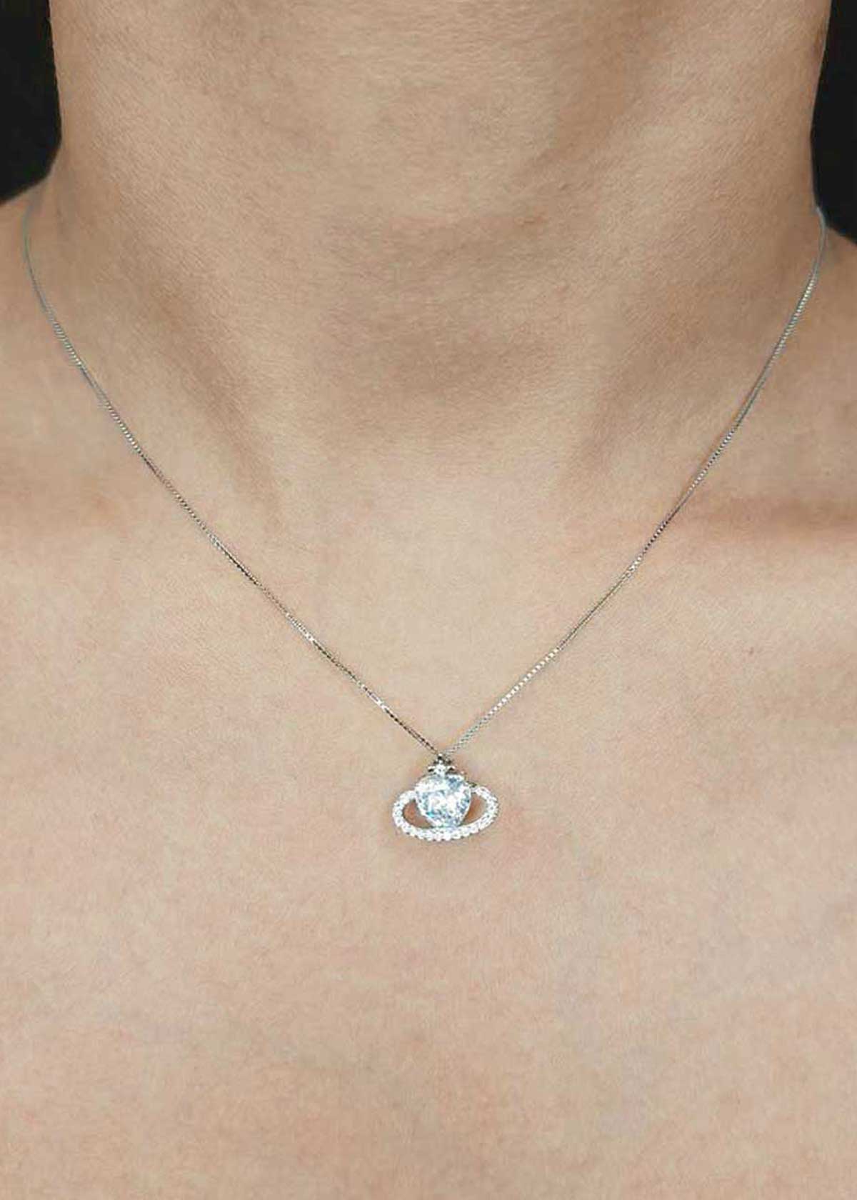 92.5 Sterling Silver Cubic Zircon Saturn Planet Delicate Pendant Set With Chain