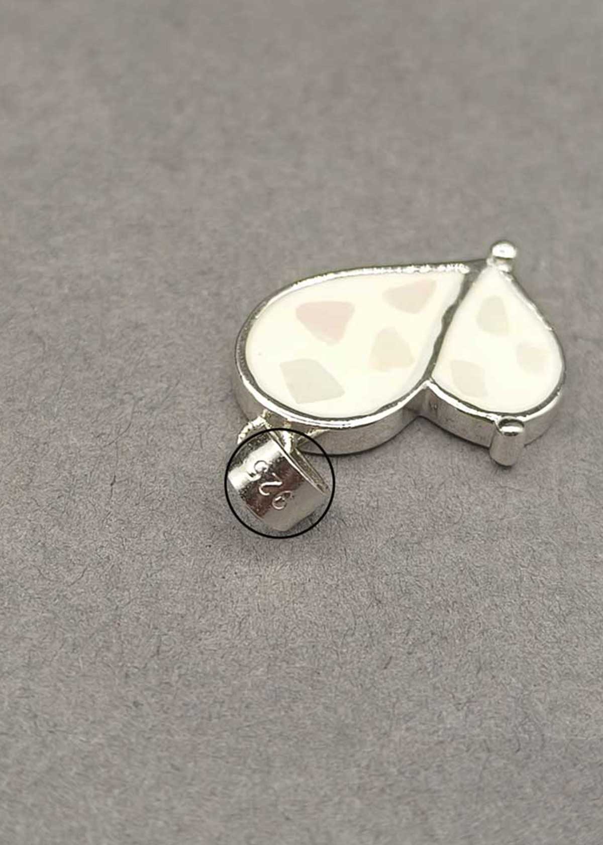 92.5 Sterling Silver Elegant Mother Of Pearl Heart Delicate Pendant Set