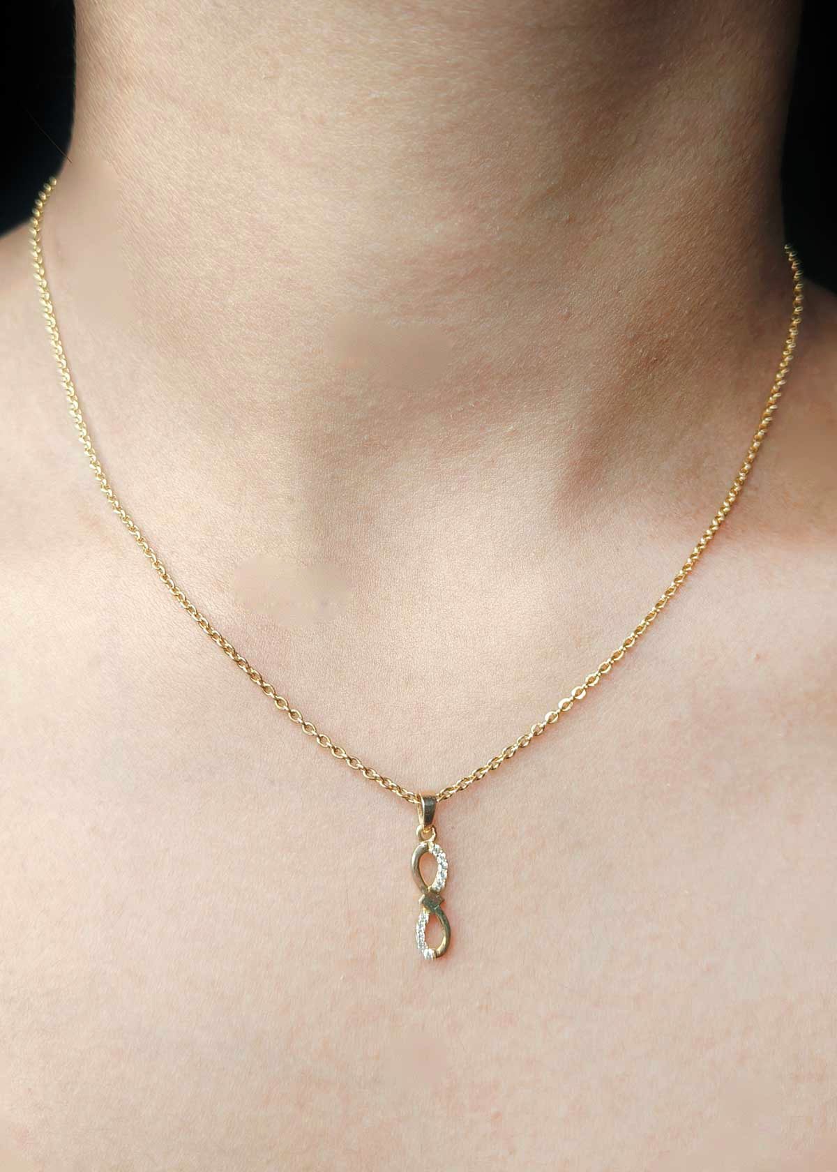 92.5 Sterling Silver Gold Plated Cubic Zircon Infinity Symbol Delicate Pendant Set With Adjustable Chain
