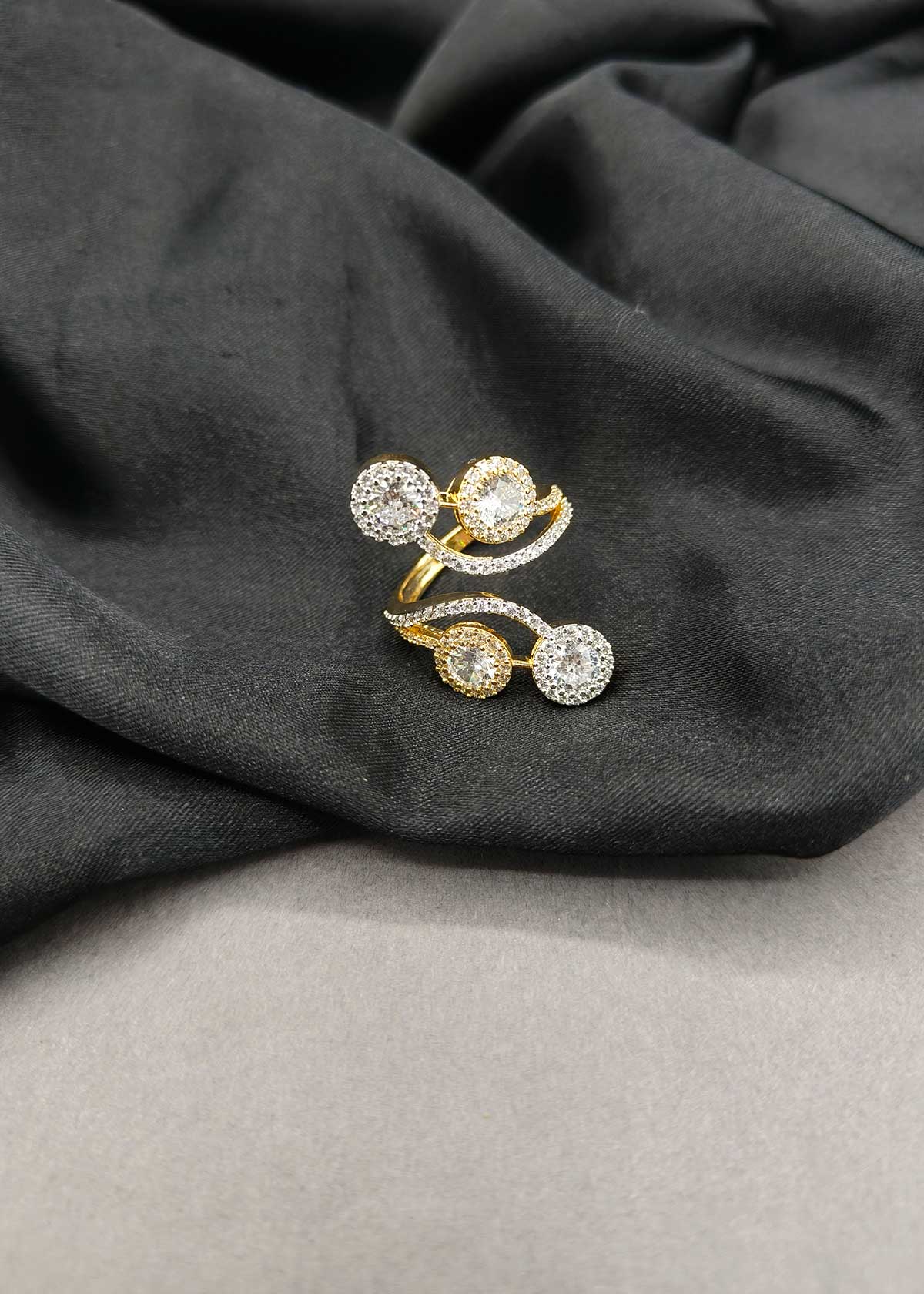 Dual Tone Cubic Zircon Wrap Style Adjustable Finger Ring For Women