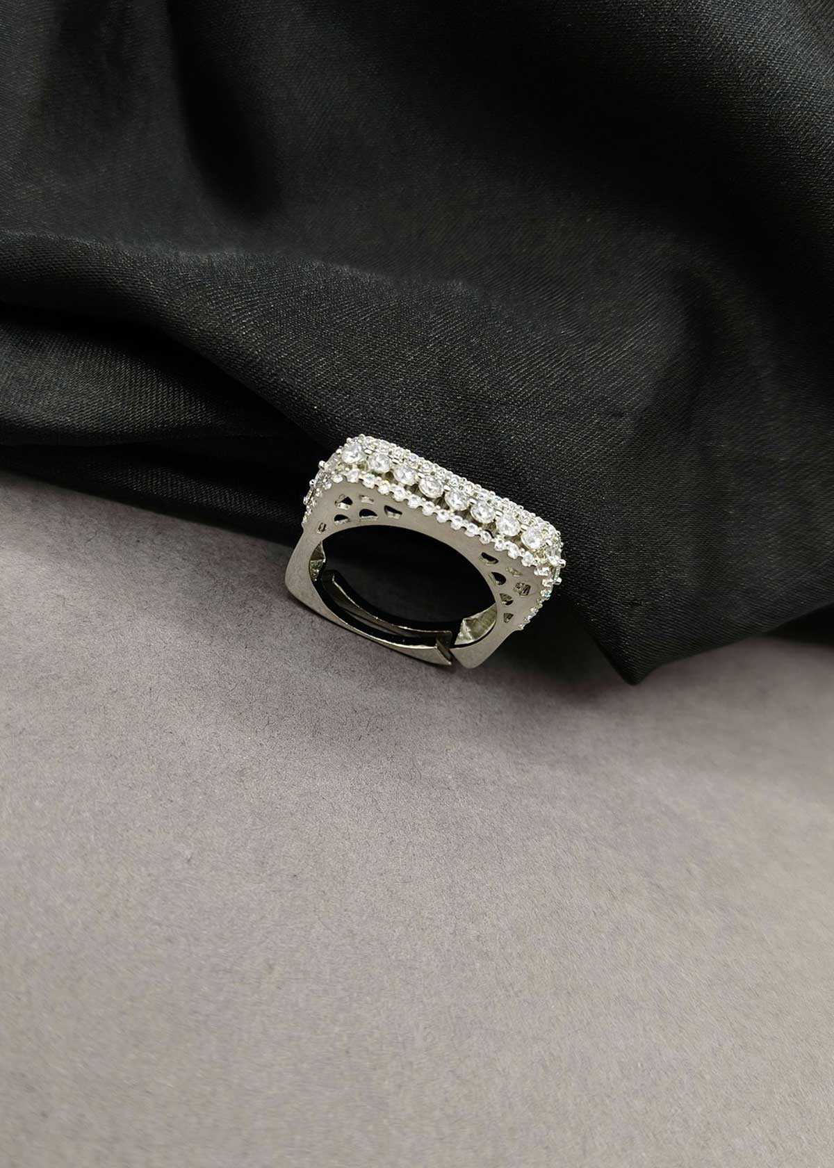 Silver Plated Cubic Zircon Square Geometric Adjustable Finger Ring For Women