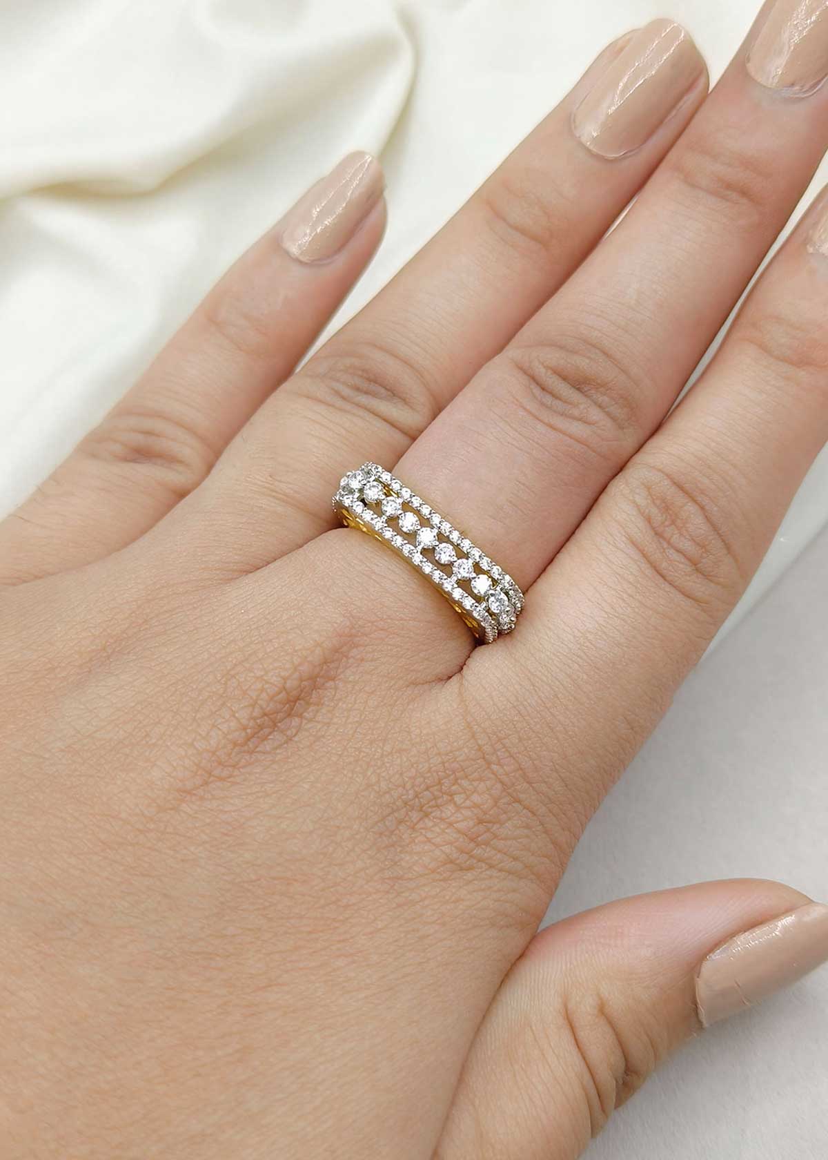 Silver Plated Cubic Zircon Square Geometric Adjustable Finger Ring For Women