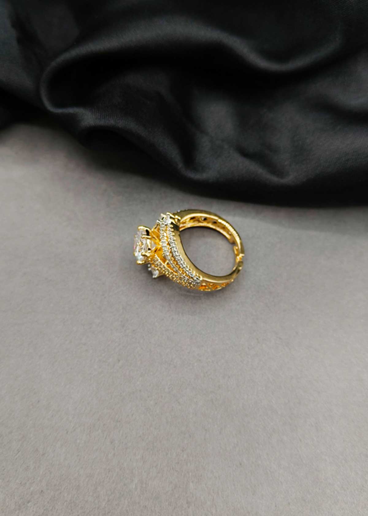 Two Tone Cubic Zircon Multi Layer Adjustable Statement Finger Ring For Women