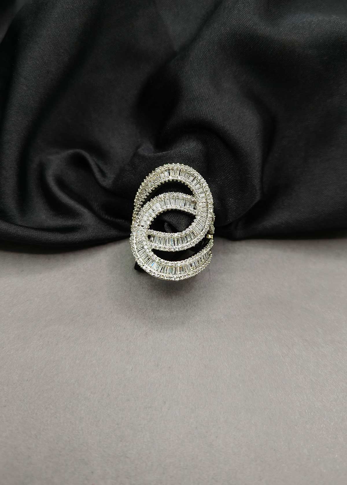 Victorian Black Polish Vintage Inspired Intertwining Baguette And Cubic Zircon Adjustable Finger Ring