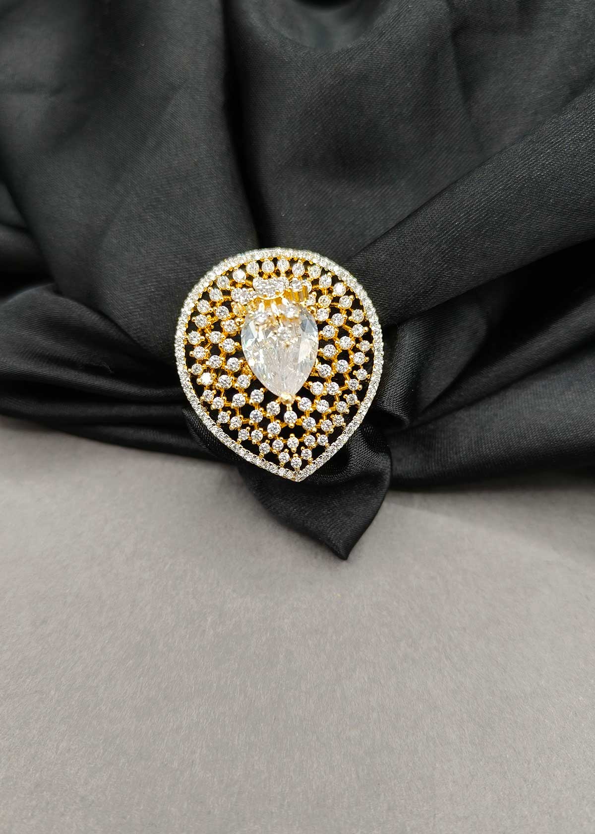 Luxury Two Tone Tear Drop Cut Cubic Zircon Big Statement Adjustable Finger Ring