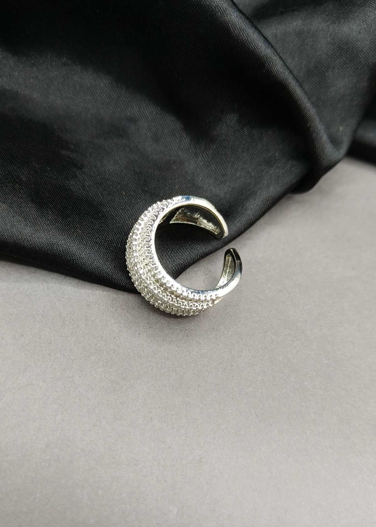 Sparkling Multi Row Cubic Zircon Silver Plated Adjustable Finger Ring For Women