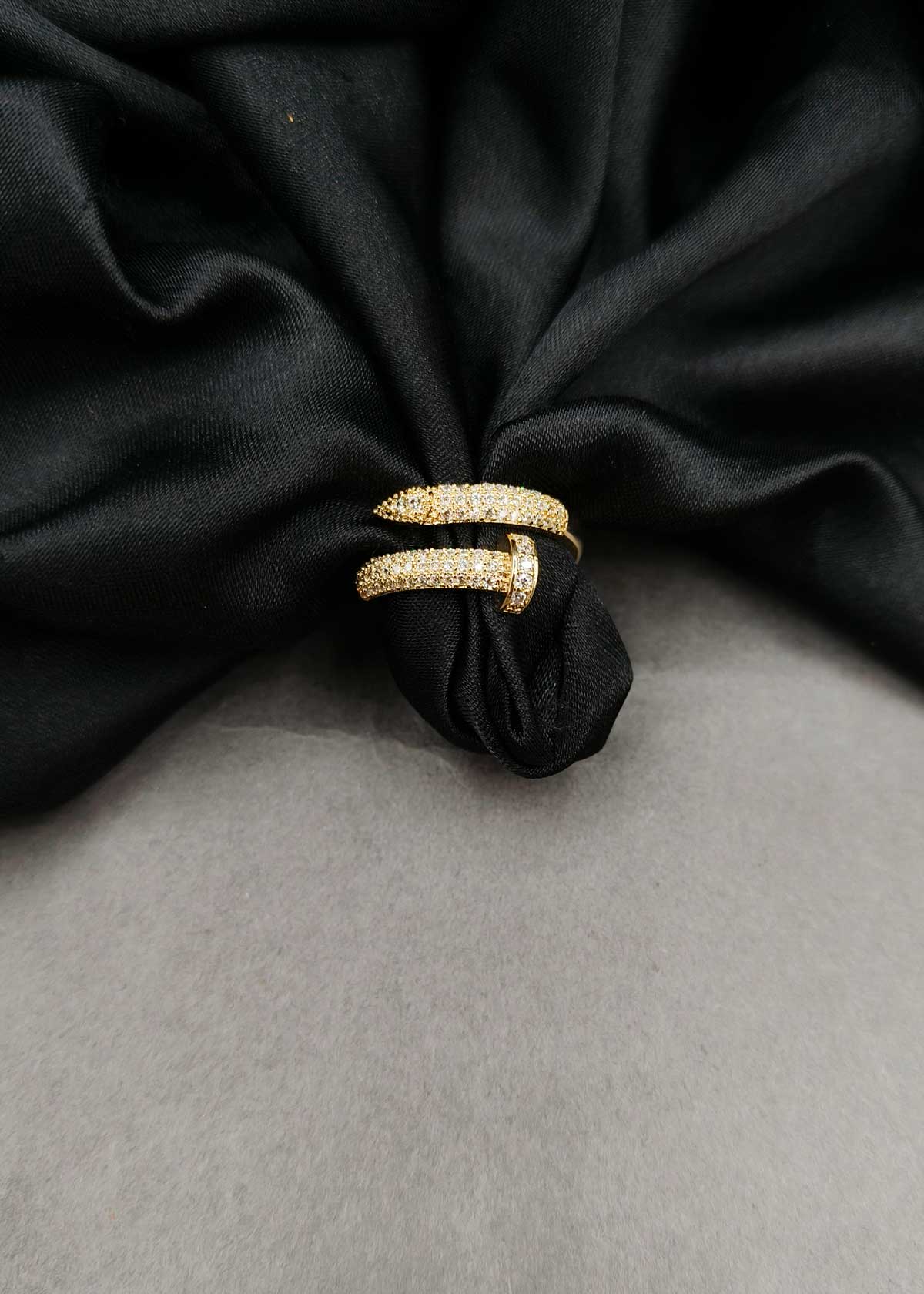 Stunning Gold Plated Cubic Zircon Modern Nail Design Wrap Style Adjustable Finger Ring