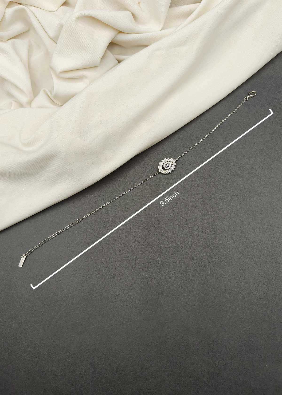 92.5 Sterling Silver Drop Shape Baguette And Cubic Zircon Adjustable Loose Bracelet