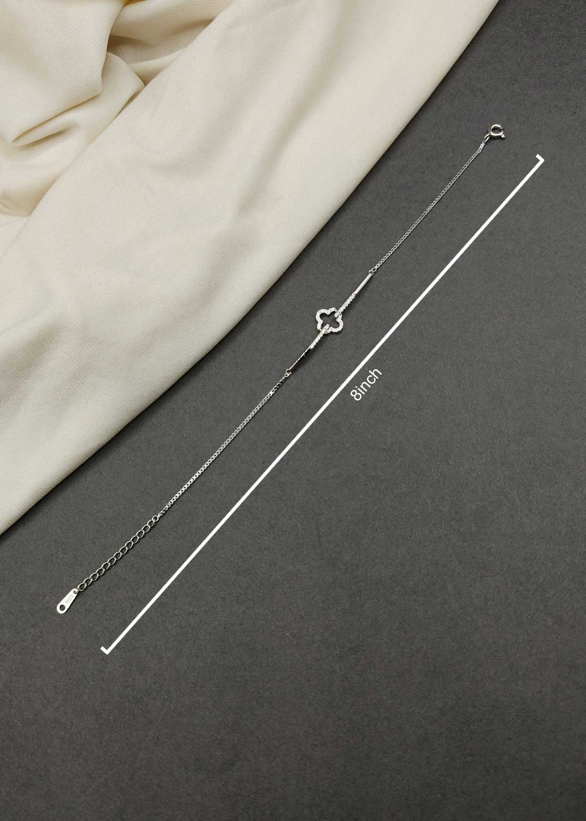 92.5 Sterling Silver Clover Charm Cubic Zircon Adjustable Loose Bracelet