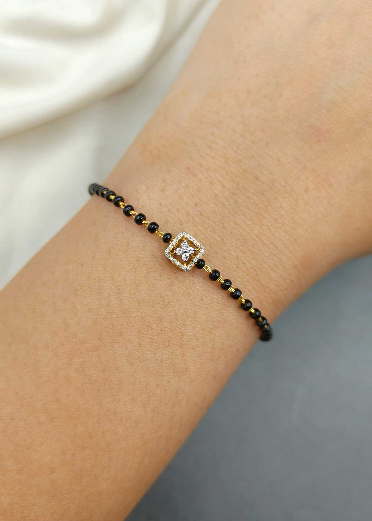 92.5 Sterling Silver Dual Tone Cubic Zircon Mangalsutra Adjustable Loose Bracelet