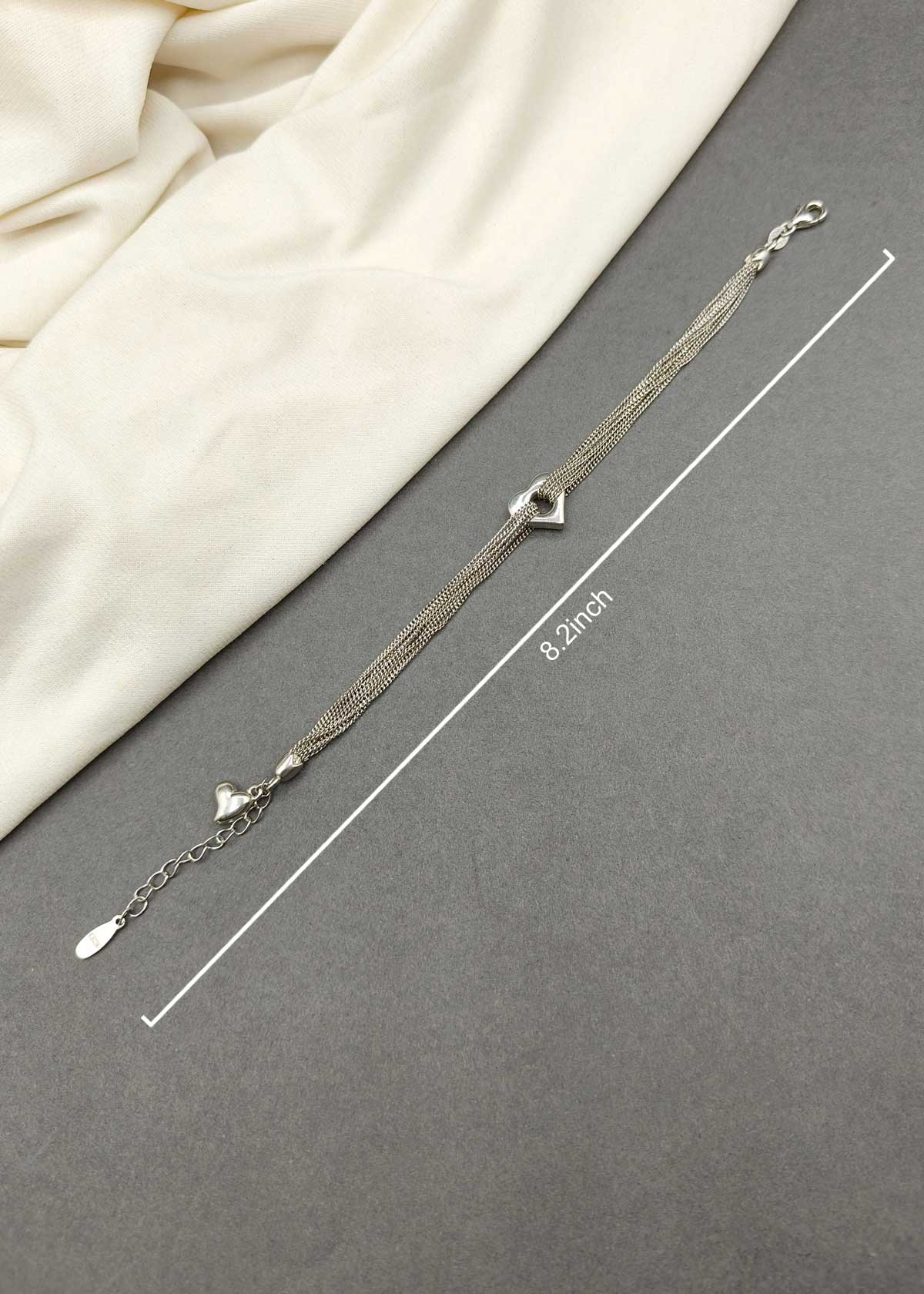 92.5 Sterling Silver Multi Strand Heart Adjustable Loose Bracelet