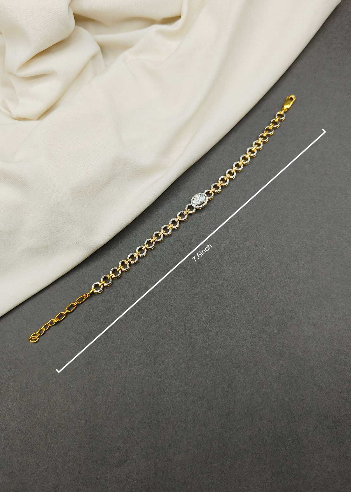 92.5 Sterling Silver Dual Tone Oval Preciosa Diamond Interlocking Link Adjustable Loose Bracelet