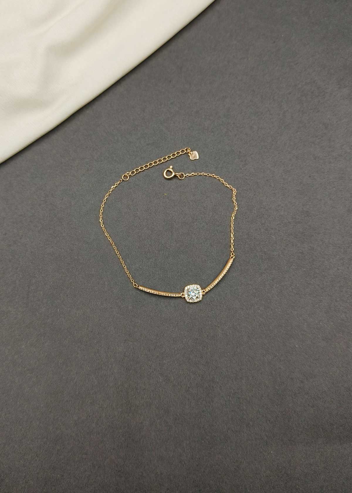 92.5 Sterling Silver Triple Tone Square Cubic Zircon Adjustable Link Loose Bracelet