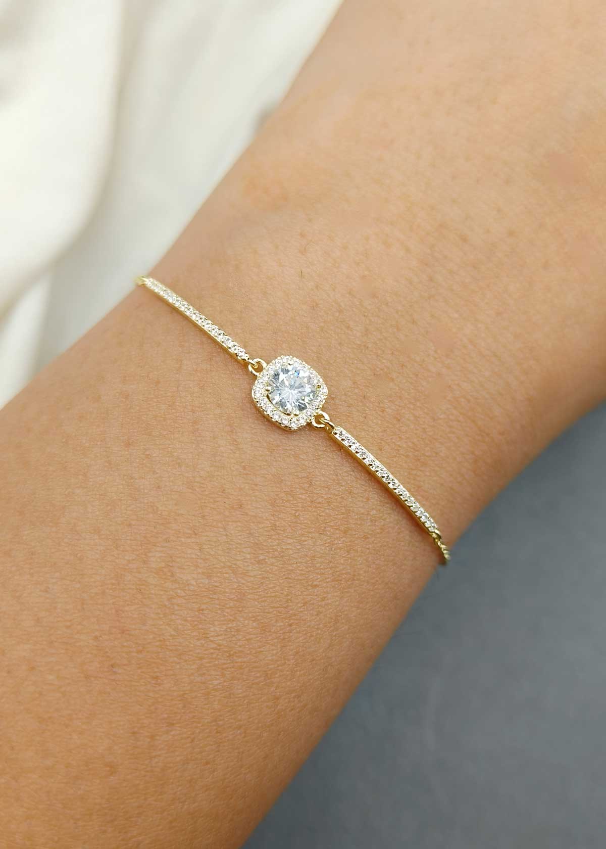 92.5 Sterling Silver Triple Tone Square Cubic Zircon Adjustable Link Loose Bracelet