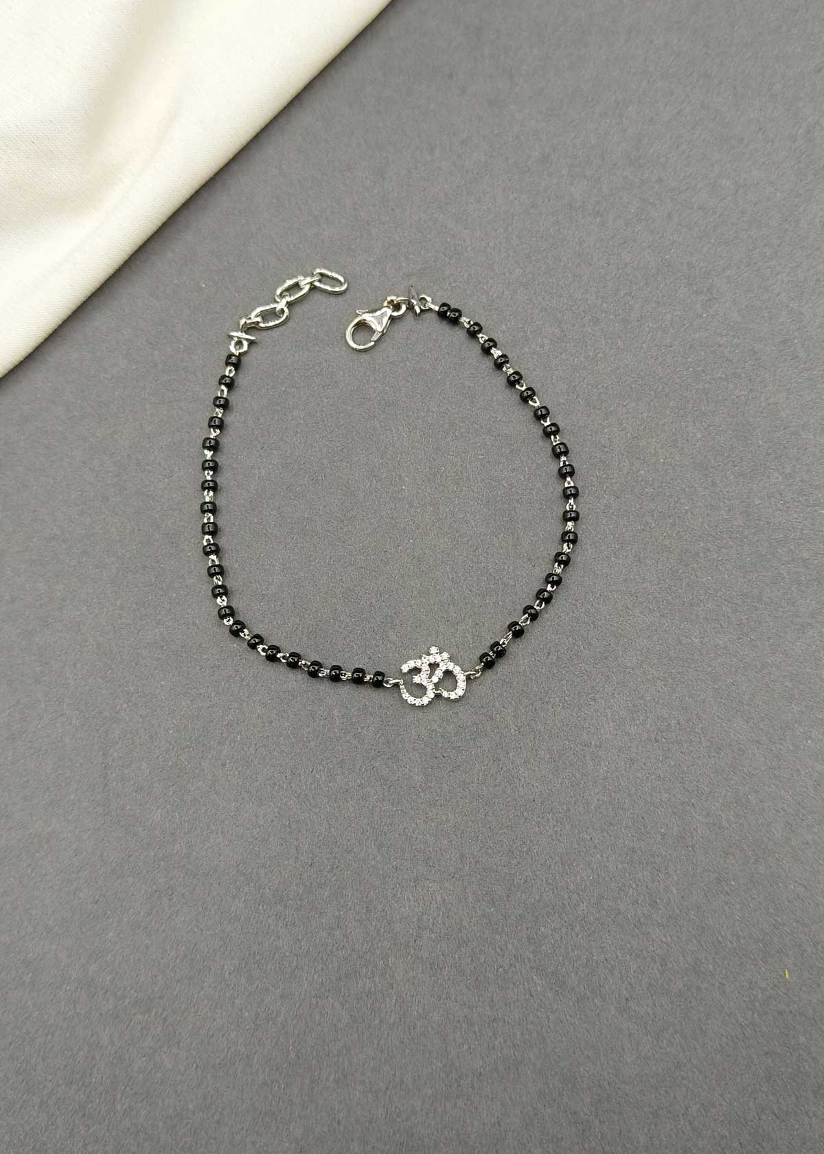 92.5 Sterling Silver Om Motif Preciosa Diamond Adjustable Mangalsutra Loose Bracelet