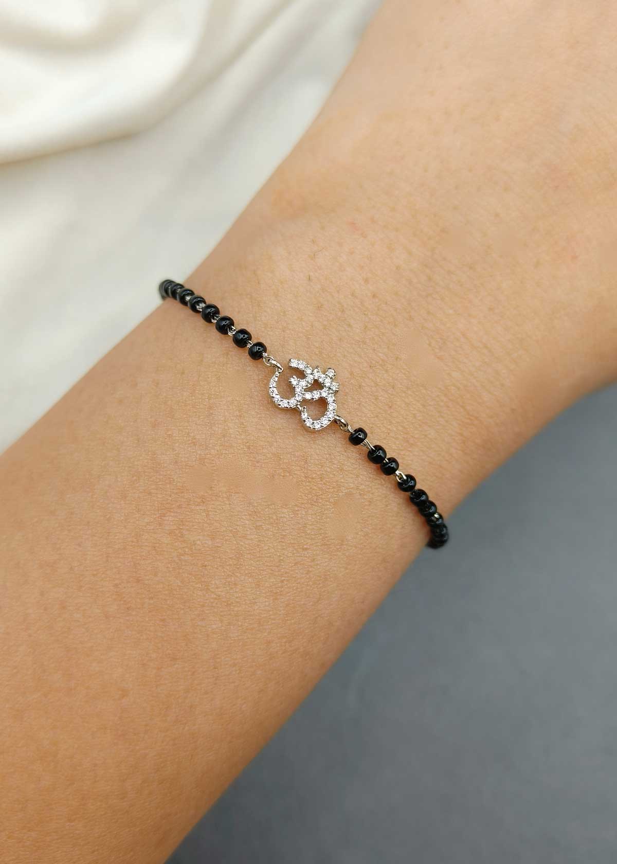 92.5 Sterling Silver Om Motif Preciosa Diamond Adjustable Mangalsutra Loose Bracelet