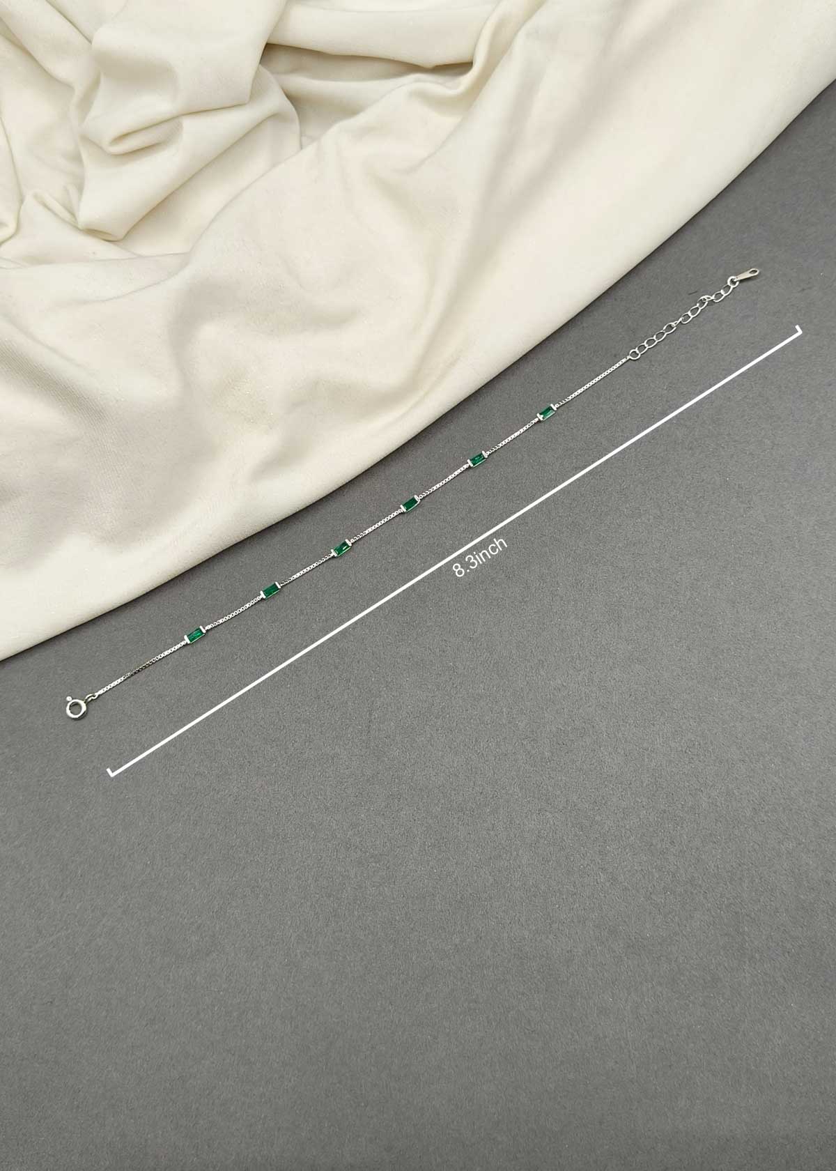 92.5 Sterling Silver Gold And Silver Plated Green Baguette Delicate Adjustable Loose Bracelet