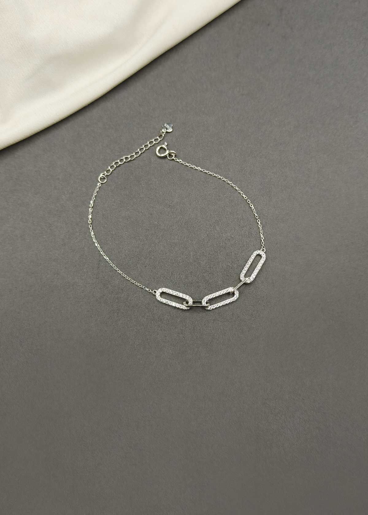 92.5 Sterling Silver Triple Tone Rectangular Link Adjustable Loose Bracelet